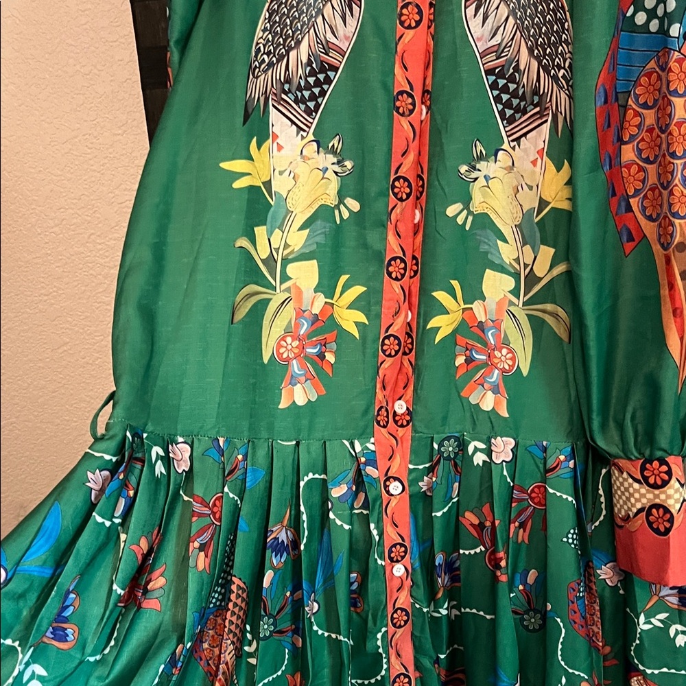 Green and Orange Long Sleeve Dress - Picture 5 of 6